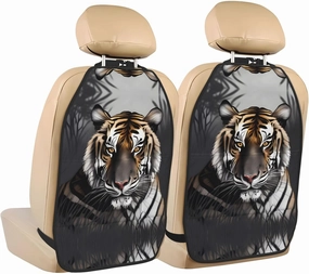 FoRes Tiger at rest Anti-Kick Storage Mat for Car Seats â€“ 2 Pcs Personalized Mats â€“ Protects from Footprints, Scratches, Dirt, Black