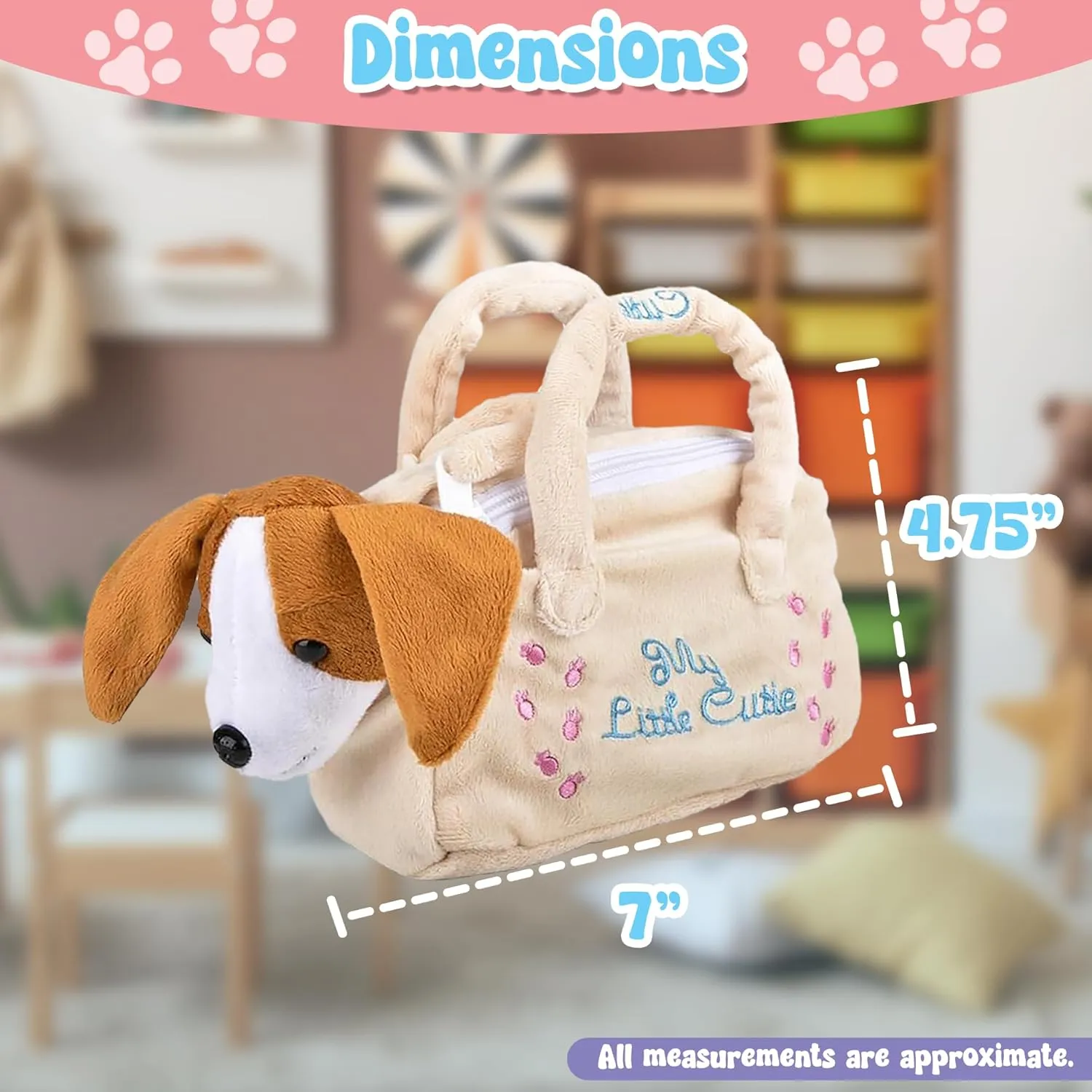 Forest & Twelfth Cream Puppy Stuffed Animal in Purse – Soft Dog Bag with Removable Toy Dog Stuffed Animal with Embroidered Puppy and Heart, Ideal Puppy Toy Gift for Kids (Cream)