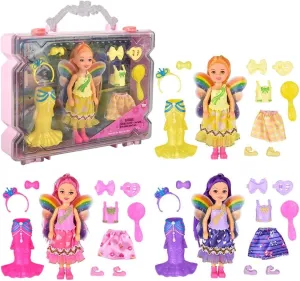 Forest & Twelfth Fairy Mini Dolls and Accessories Set in Plastic Carrying Case with Handle, 5.75" Fairy Figurines for Girls, Party Favors, Birthday Gifts