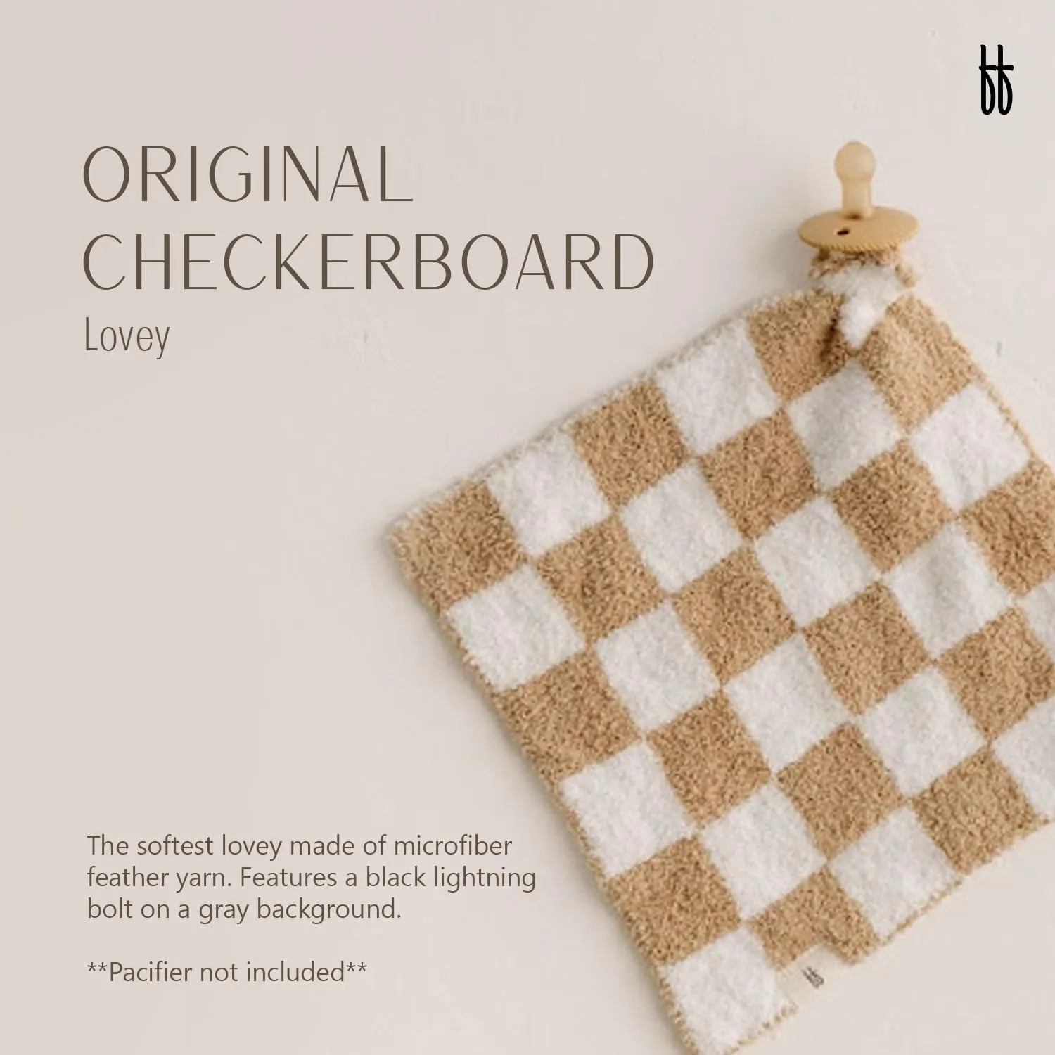 Forever French Baby | Lovey | Pacifier Holder | Lovey Gifts | Boy & Girl | Ideal for Age 0 Months & Up | Microfiber Feather Yarn | Pacifier Not Included (Checkerboard)