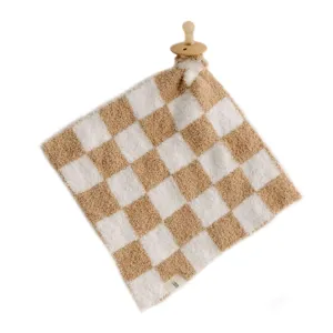 Forever French Baby | Lovey | Pacifier Holder | Lovey Gifts | Boy & Girl | Ideal for Age 0 Months & Up | Microfiber Feather Yarn | Pacifier Not Included (Checkerboard)