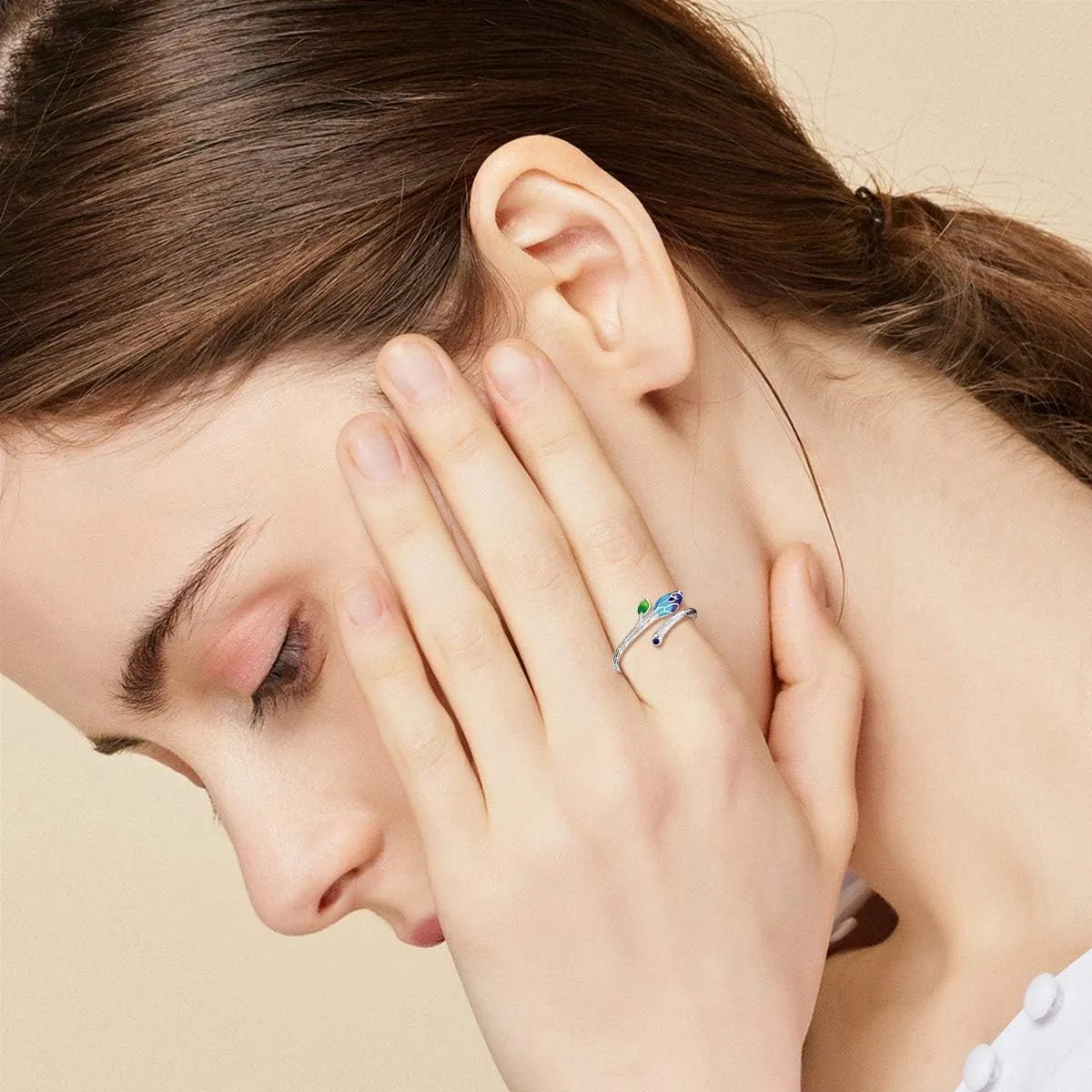 FOREVER QUEEN Women Olive Leaf Ring Sterling Silver 18K Gold plated Adjustable Infinity Leaf Branch Ring Stackbale Band Mother Wife Valentine Mother Day Gift