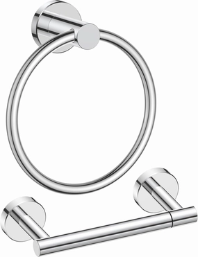FORIOUS Polished Chrome Toilet Paper Holder Wall Mount, SUS304 Stainless Steel Double Post Pivoting Tissue Roll Holder and Hand Towel Ring Set for Bathroom, RV, Bathroom Hardware Accessories Set
