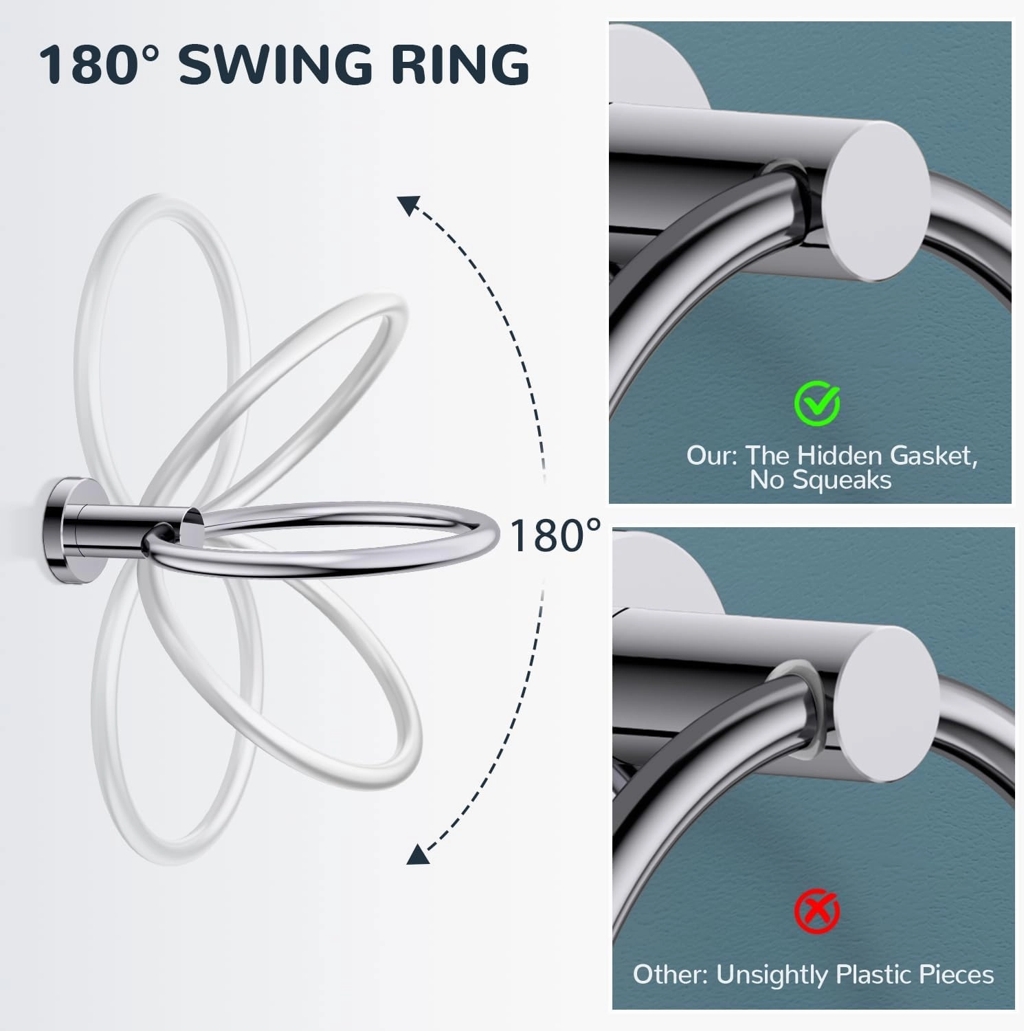 FORIOUS Polished Chrome Toilet Paper Holder Wall Mount, SUS304 Stainless Steel Double Post Pivoting Tissue Roll Holder and Hand Towel Ring Set for Bathroom, RV, Bathroom Hardware Accessories Set