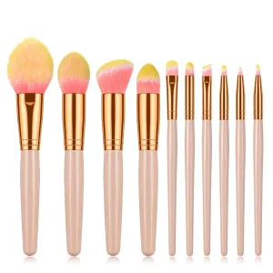 Foundation Makeup Brushes Set Eyeshadow Powder Wood Handle 10 Pcs Concealer Cosmetic Eyebrow Beauty Tools