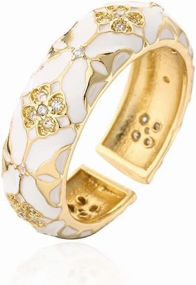 Four Leaf Clover Statement Rings for Women Adjustable Dainty Enamel Lucky Jewelry Band