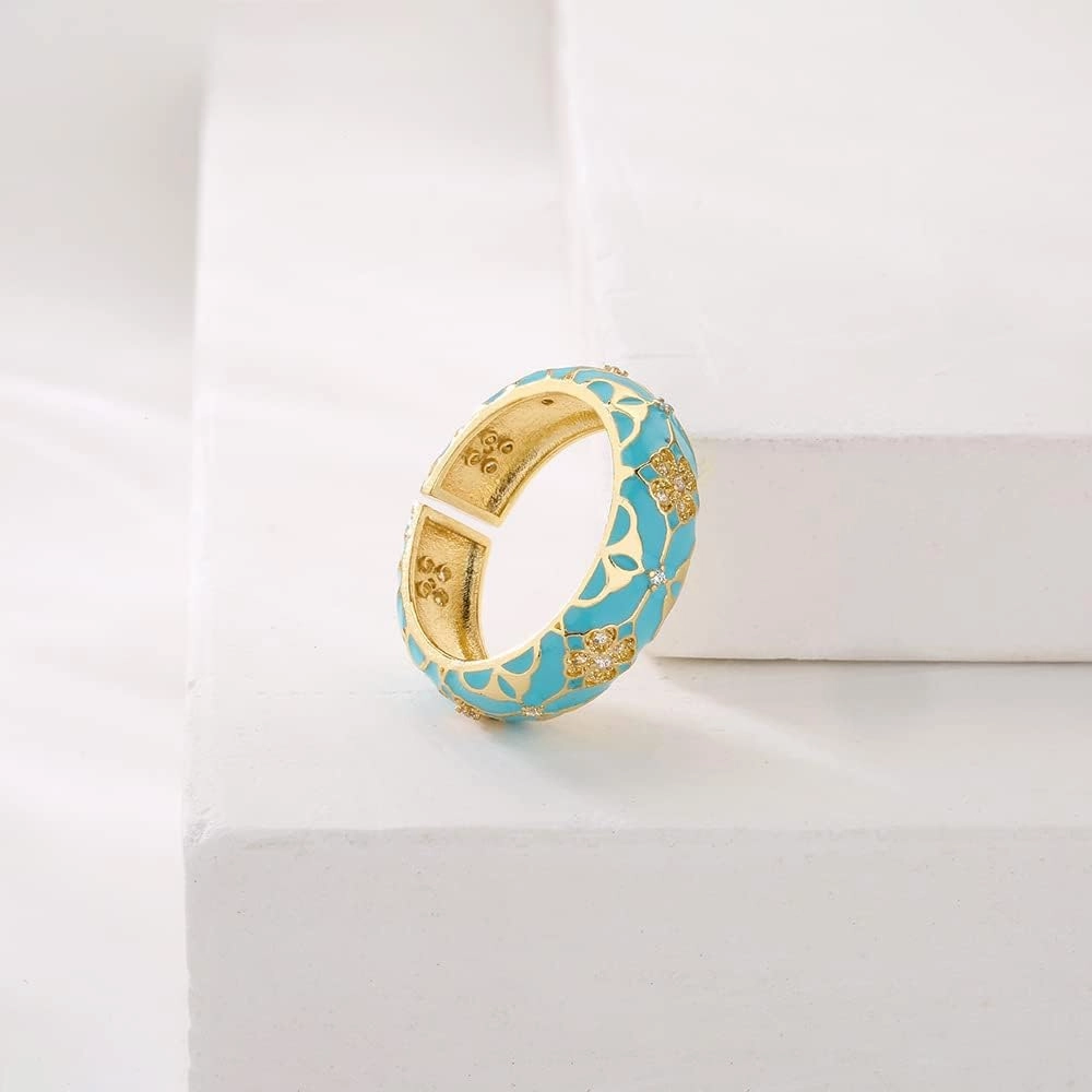 Four Leaf Clover Statement Rings for Women Adjustable Dainty Enamel Lucky Jewelry Band