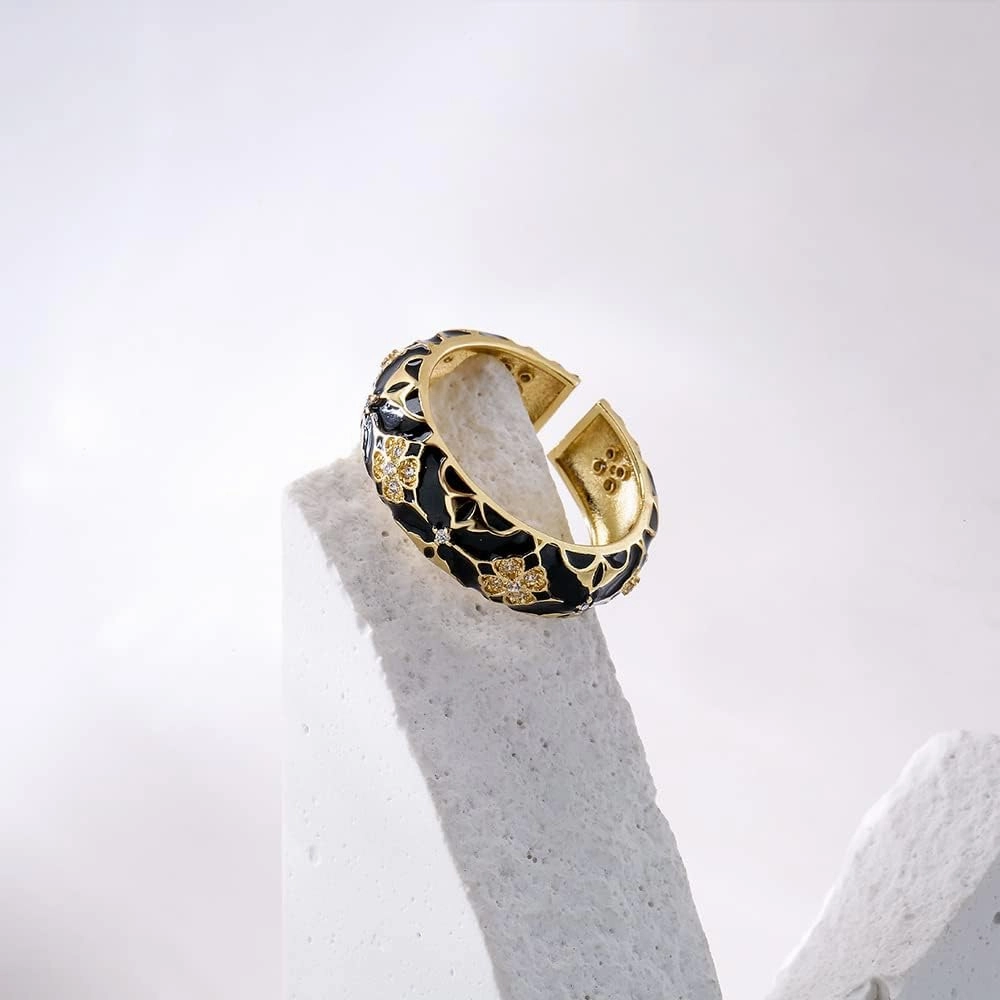Four Leaf Clover Statement Rings for Women Adjustable Dainty Enamel Lucky Jewelry Band