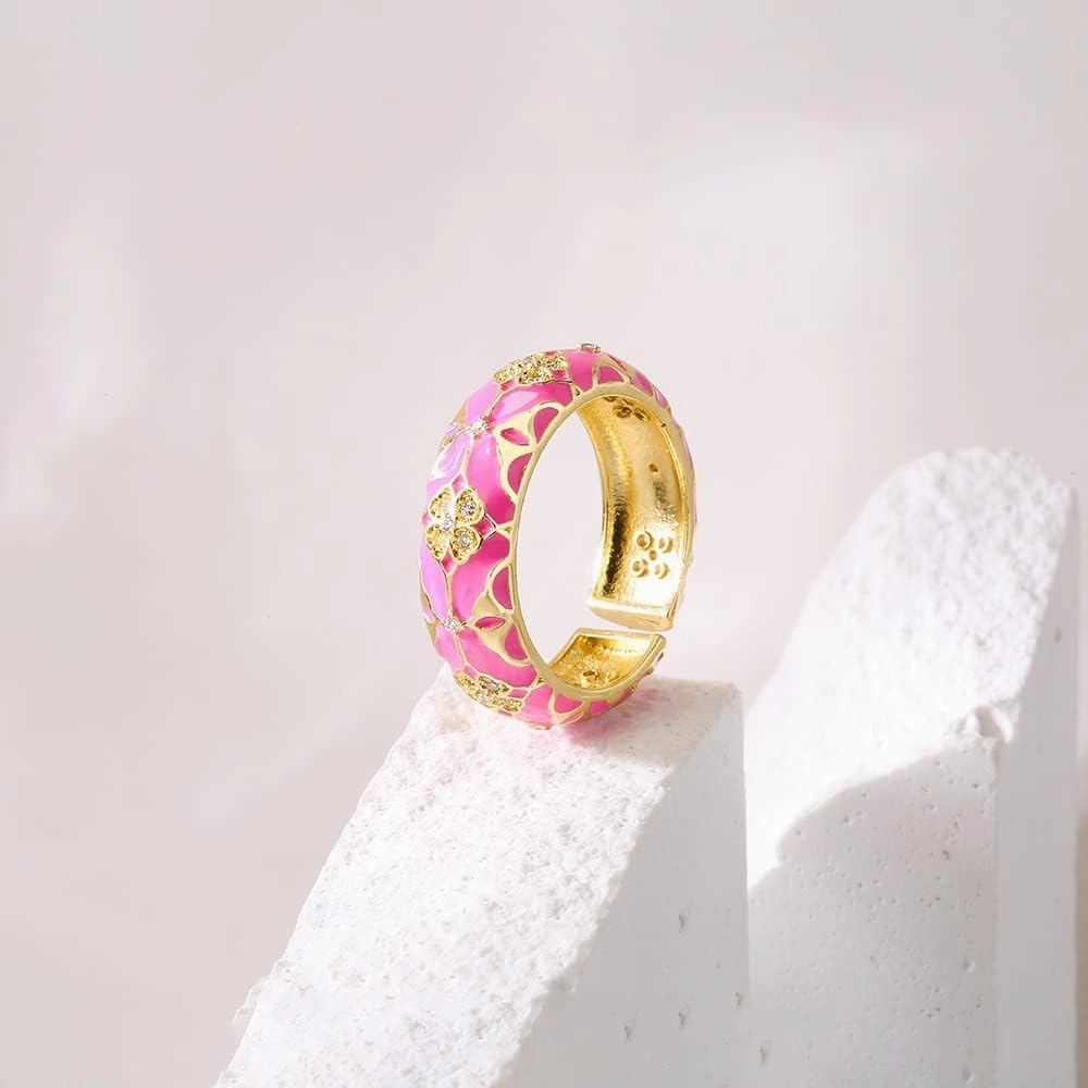 Four Leaf Clover Statement Rings for Women Adjustable Dainty Enamel Lucky Jewelry Band