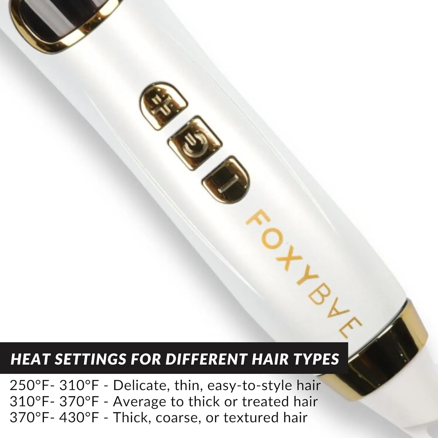 FoxyBae 5-in-1 Interchangeable Hair Tools Set - 1" Flat Iron Hair Straightener, 3 Barrels Hair Crimper, 3 Ceramic Curling Wands 0.75"-1.25", Salon Grade Waver & Curler (Pearl White - Gold)