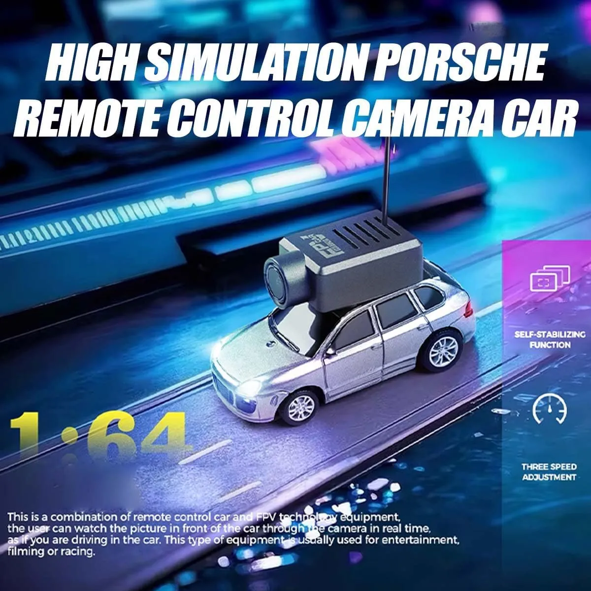 FPV Mini RC Car with Camera, WL 1/64 Scale APP-Controlled Fully Proportional FPV Mini Racing Drift Car with 3-Speed Modes and Underbody Lighting, Indoor/Outdoor Hobbyist Gifts