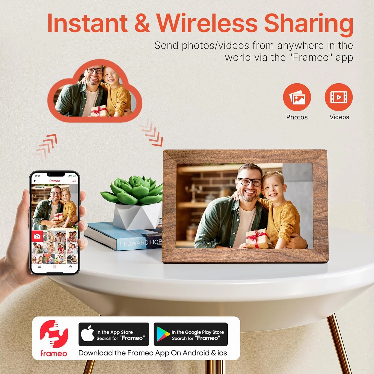 Frameo 10.1" Digital Picture Frame with 32GB Memory WiFi Electronic Photo Frame Wood 1280 x 800 IPS Touch Screen Auto-Rotate Slideshow Wall Mountable Share Photos/Video Remotely Anywhere