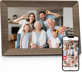 Frameo 10.1" Digital Picture Frame with 32GB Memory Wood WiFi Electronic Photo Frame 1280 x 800 IPS Touch Screen Auto-Rotate Slideshow Wall Mountable Share Photos/Video Remotely Anywhere