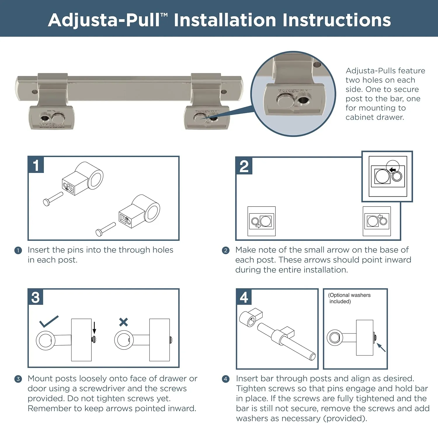 Franklin Brass Adjusta-Pull Square Bar (5-Pack) Adjustable Drawer Pulls/Cabinet Handles 1-3/8" to 6-5/16" Hole Center Matte Satin Nickel Kitchen Hardware, Doors, Dressers, Furniture P44368-SNM-B