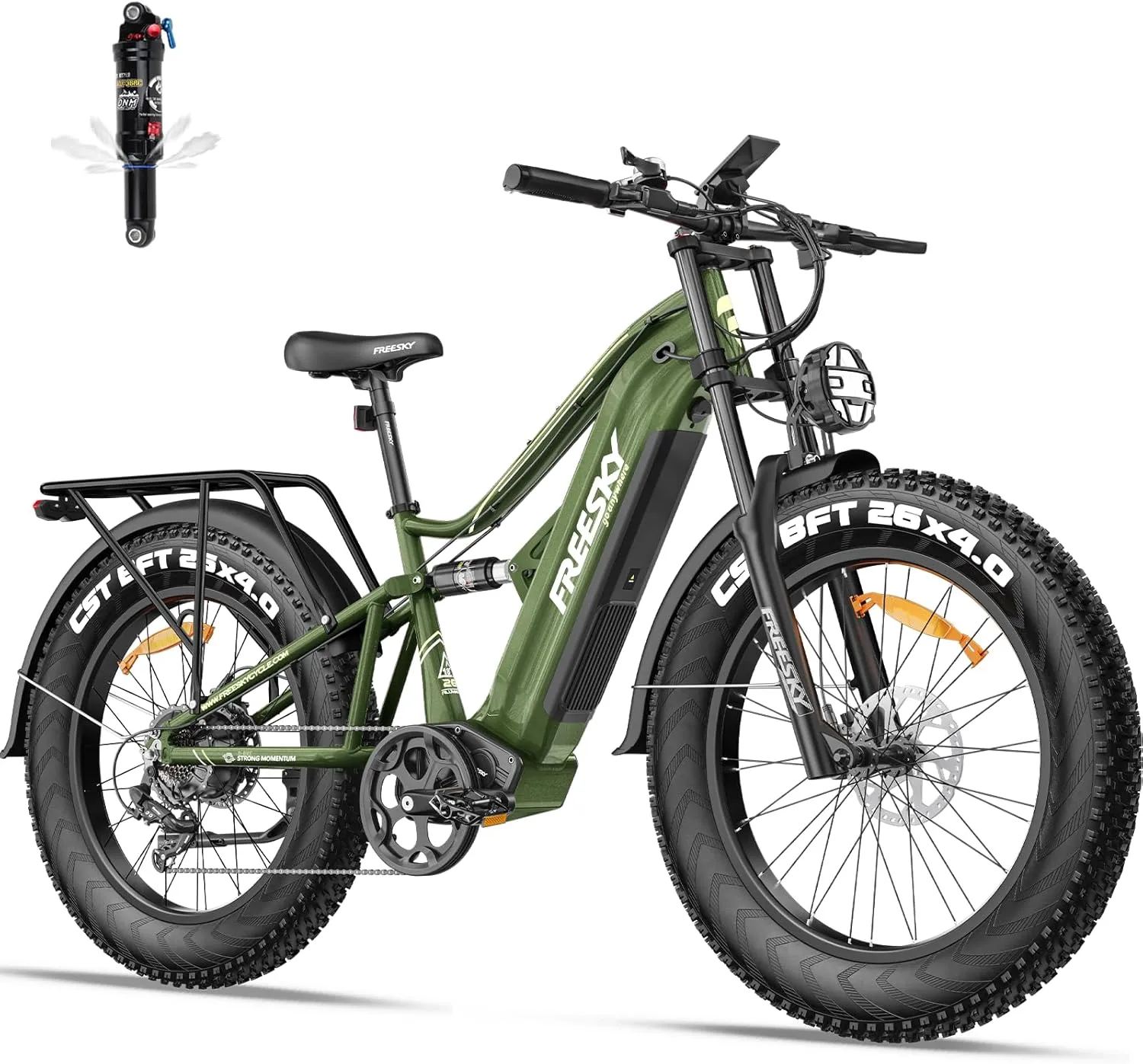 FREESKY 2000W Electric Bike with BAFANG Motor & 48V 30Ah Samsung Cells Battery, 35MPH Max Speed, 120 Miles Range, Full Suspension Mountain Ebike for Adults, 26" Fat Tires, Smart Keys, Hydraulic Brakes