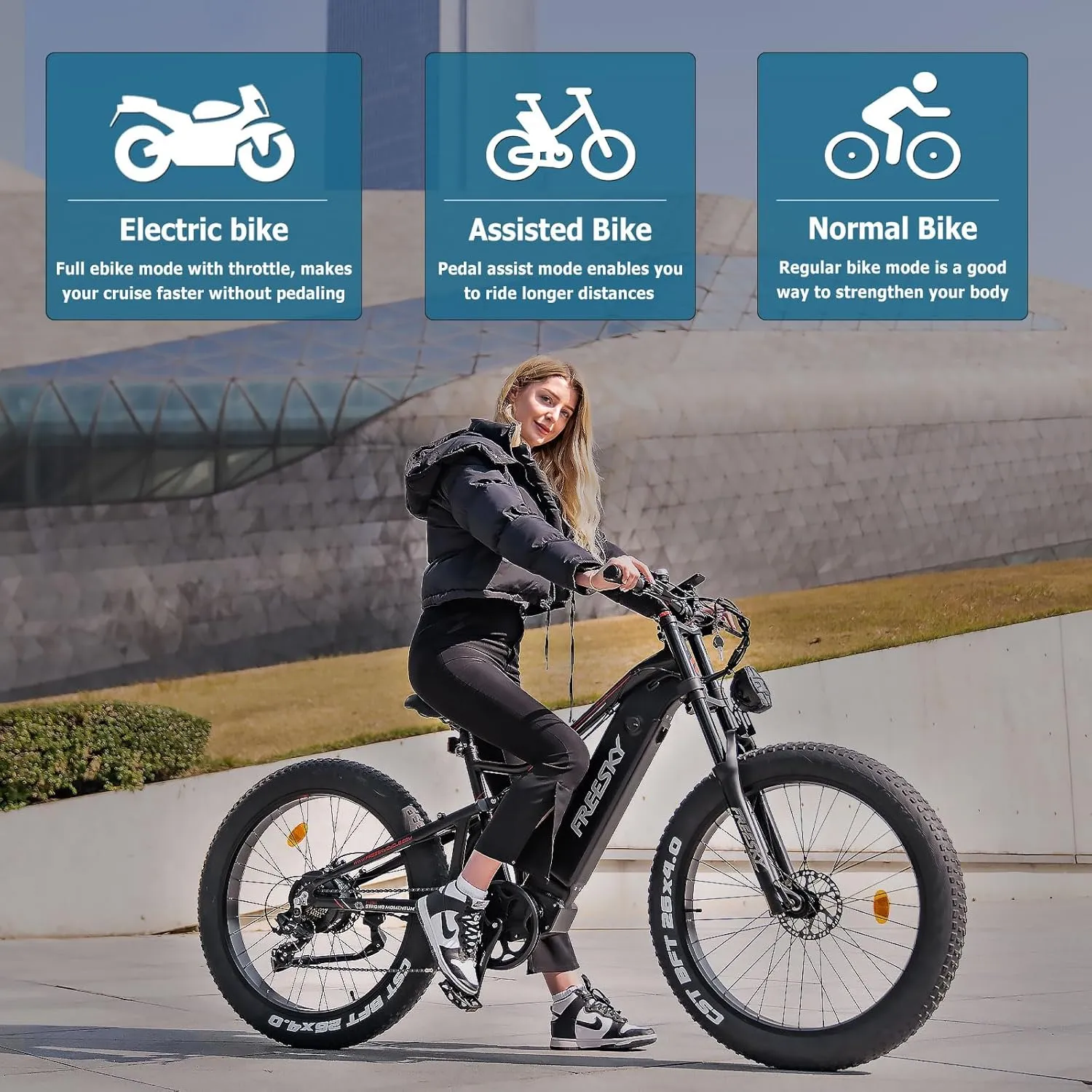 FREESKY 2000W Electric Bike with BAFANG Motor & 48V 30Ah Samsung Cells Battery, 35MPH Max Speed, 120 Miles Range, Full Suspension Mountain Ebike for Adults, 26" Fat Tires, Smart Keys, Hydraulic Brakes