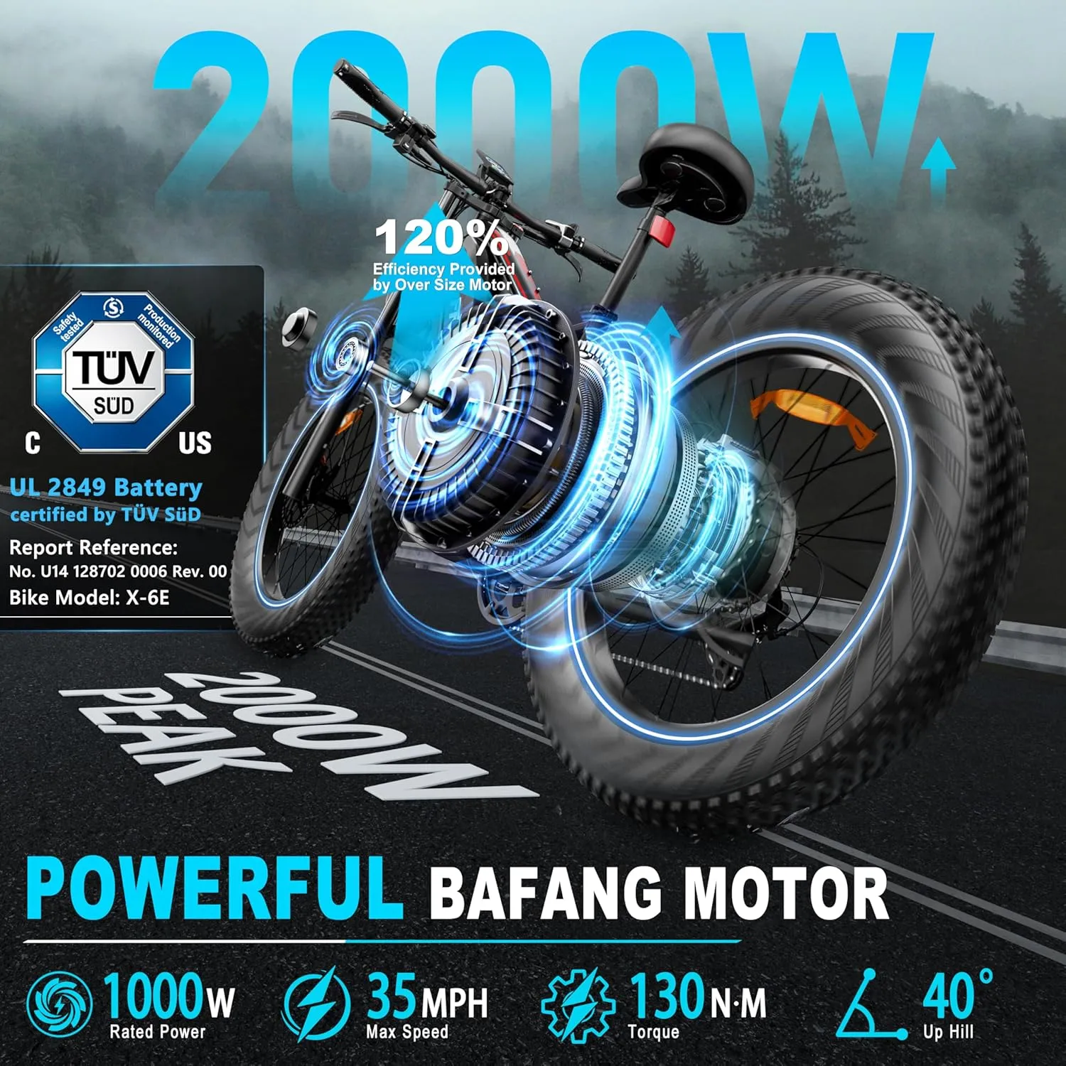 FREESKY 2000W Electric Bike with BAFANG Motor & 48V 30Ah Samsung Cells Battery, 35MPH Max Speed, 120 Miles Range, Full Suspension Mountain Ebike for Adults, 26" Fat Tires, Smart Keys, Hydraulic Brakes