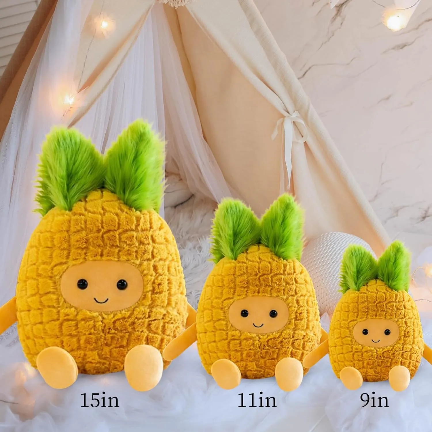 Fruit Pineapple Stuffed Animals Plush Toys - Super Soft & Washable, Adorable Kids Character Animal Pillows, Perfect for Room Decor, Gifts for Ages 3 , Showcase Your Mood (Yellow-Pineapple,11 inch)