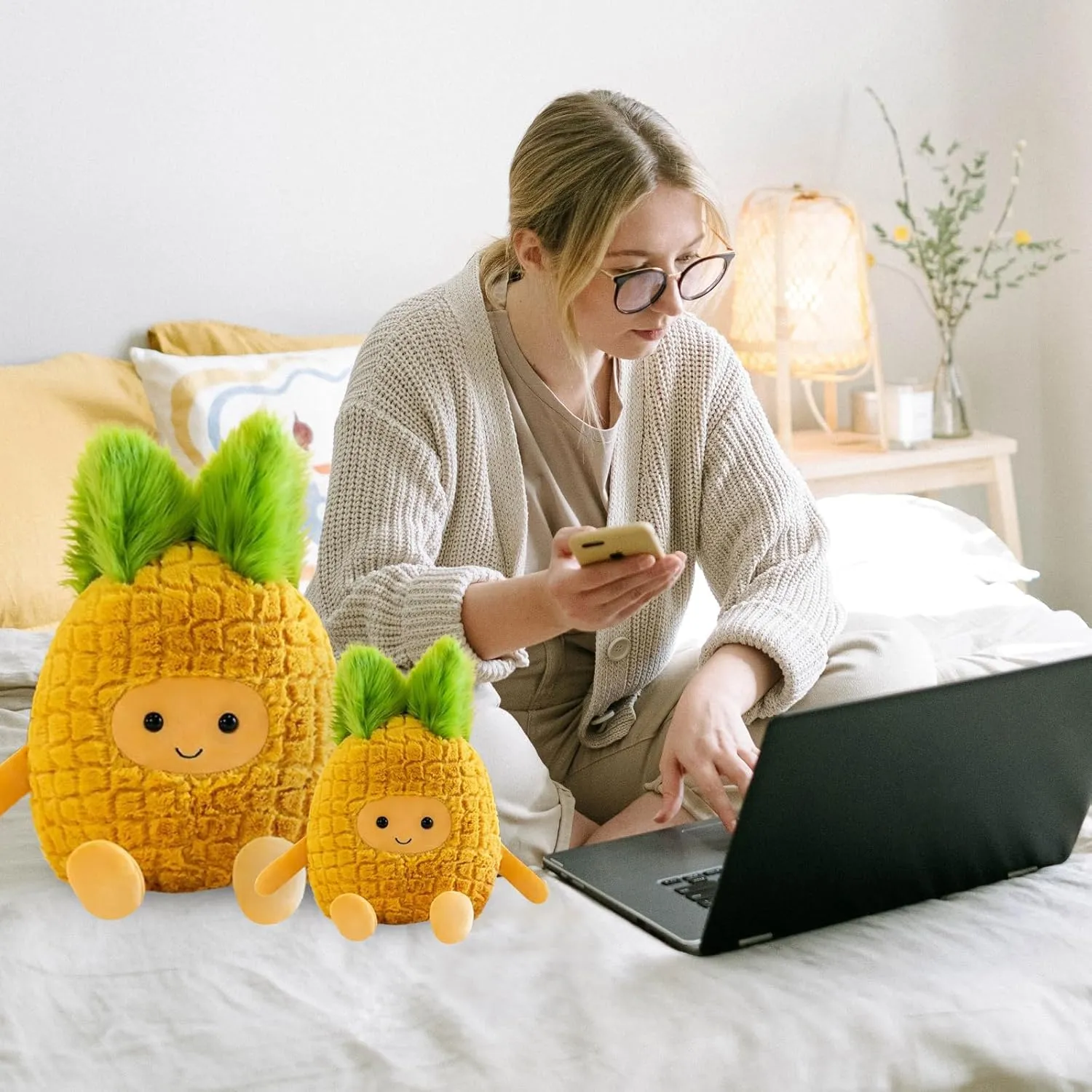 Fruit Pineapple Stuffed Animals Plush Toys - Super Soft & Washable, Adorable Kids Character Animal Pillows, Perfect for Room Decor, Gifts for Ages 3 , Showcase Your Mood (Yellow-Pineapple,11 inch)