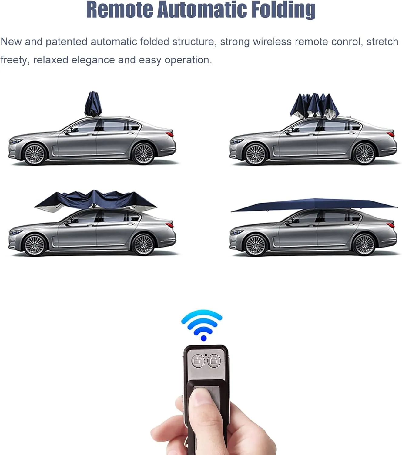 Fully Automatic Car Tent Removable Carport Folding Portable Car Protection Car Umbrella Sun Protection Car Awning Cover with Remote Control Blue 165 in