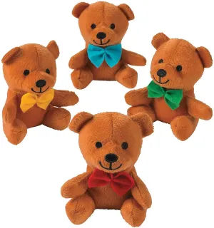 Fun Express Plush Bow Tie Bears - Soft and Colorful Plush Teddy Bears with Cute Bow Ties - Ideal for Parties Gifts Baby Showers Decor & Special Occasions - Perfect for Celebrations - 12 Pieces