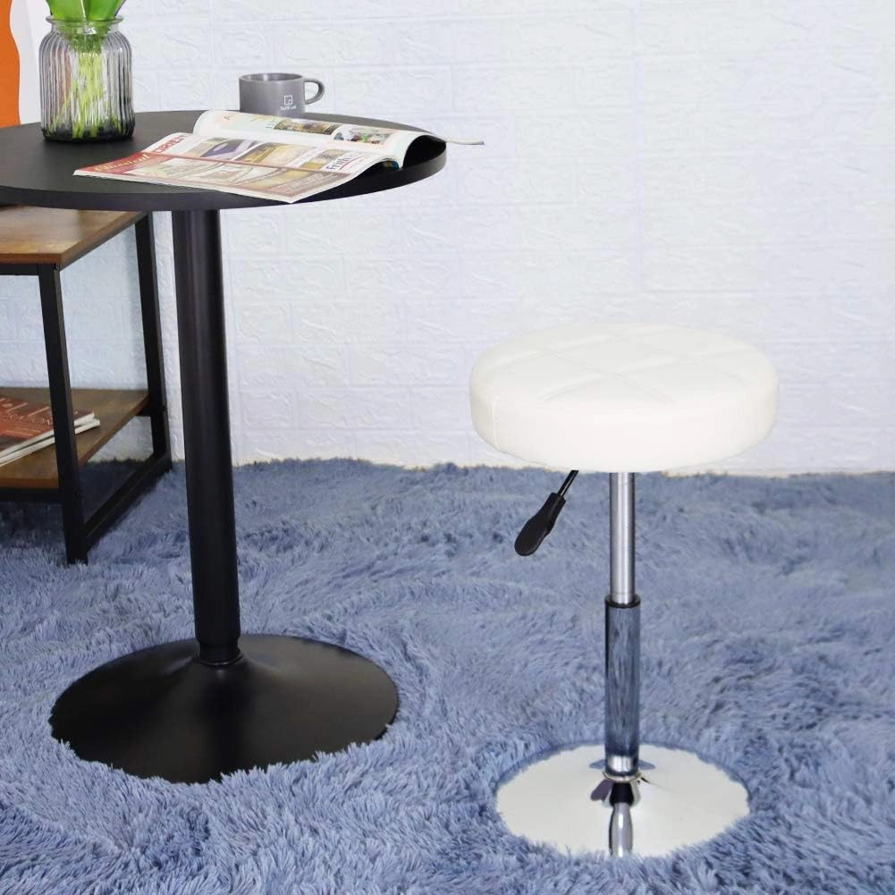 FURWOO Adjustable Swivel Barstool, White, PU Leather, 32cm Diameter, 220lbs Maximum Load