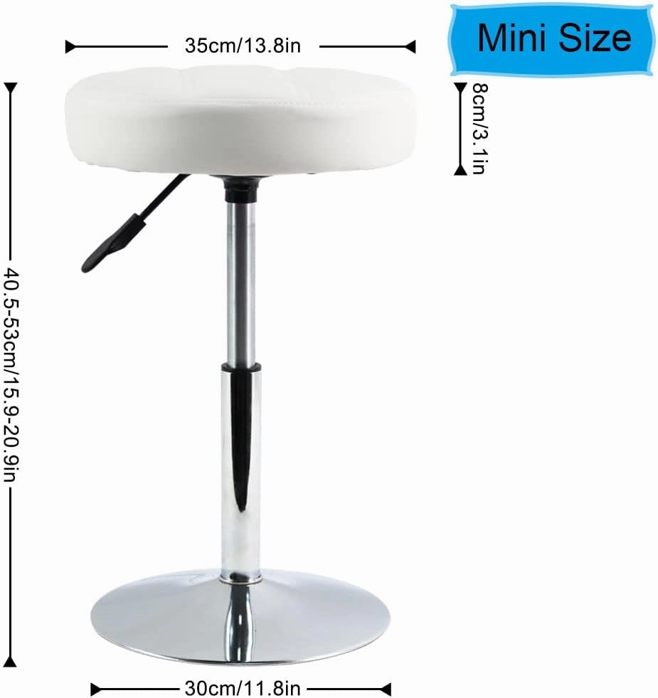 FURWOO Adjustable Swivel Barstool, White, PU Leather, 32cm Diameter, 220lbs Maximum Load