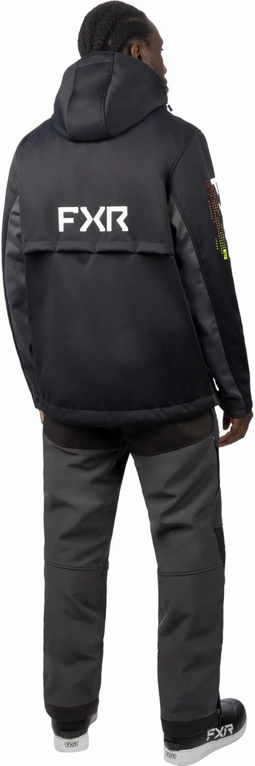 FXR Mens Helium Softshell Jacket HydrX Adjustable Hood/Hem Pockets Black/Inferno