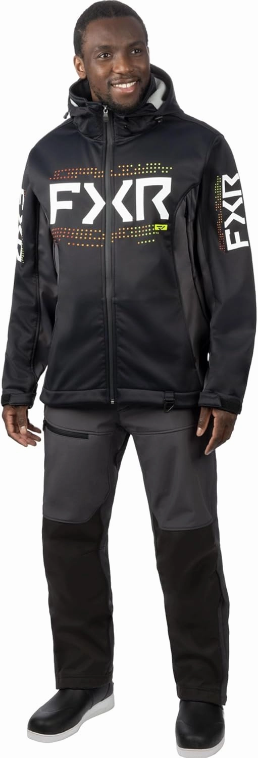FXR Mens Helium Softshell Jacket HydrX Adjustable Hood/Hem Pockets Black/Inferno