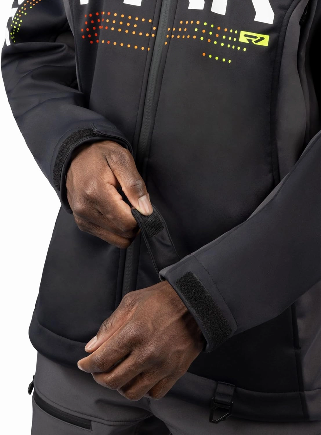 FXR Mens Helium Softshell Jacket HydrX Adjustable Hood/Hem Pockets Black/Inferno