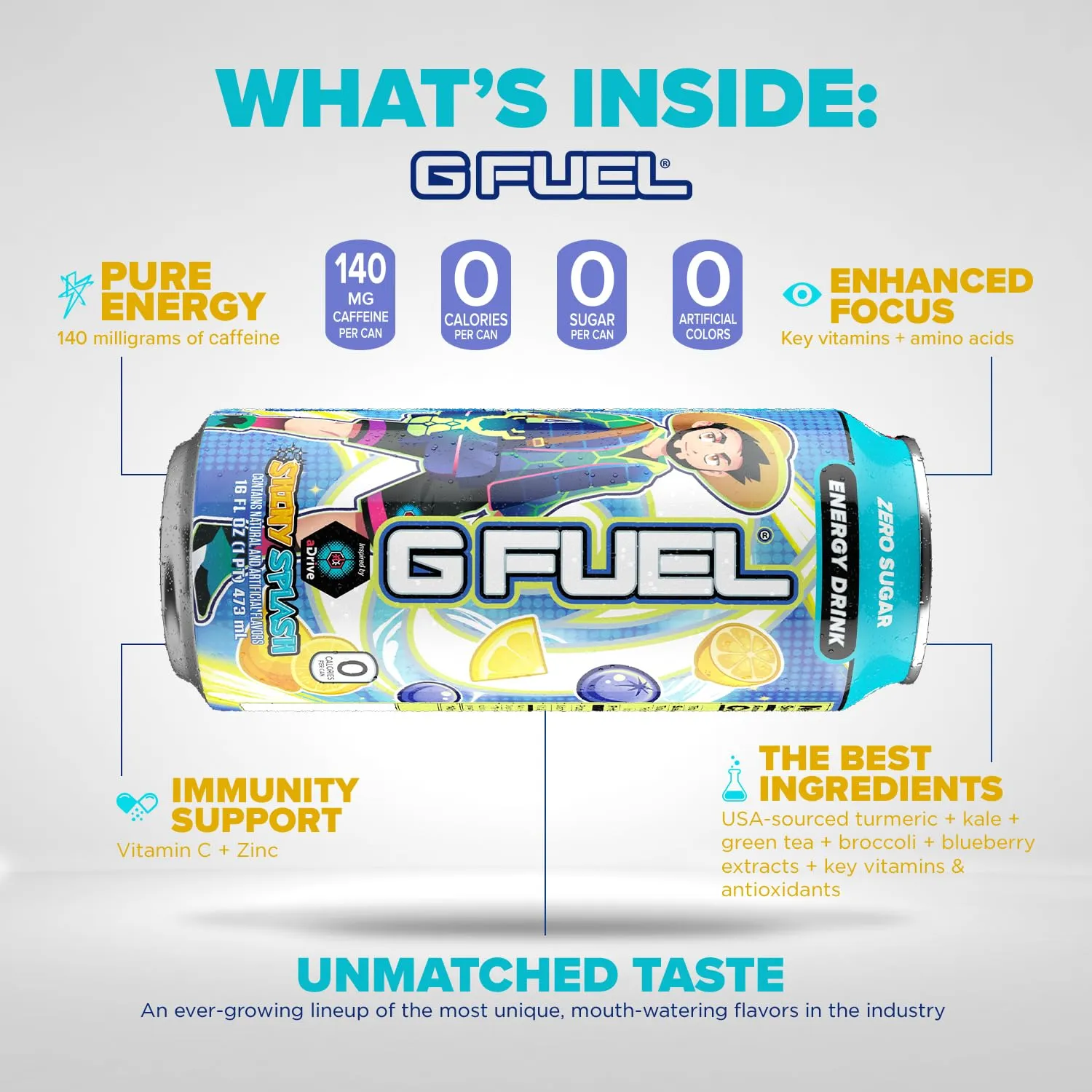 G Fuel Energy Drink, Blueberry Lemonade, Sugar Free Beverage with 140mg Caffeine, Daily Energy Boost with Focus Amino, Vitamin   Antioxidants, 16 oz Cans (aDrive, 12-Pack)