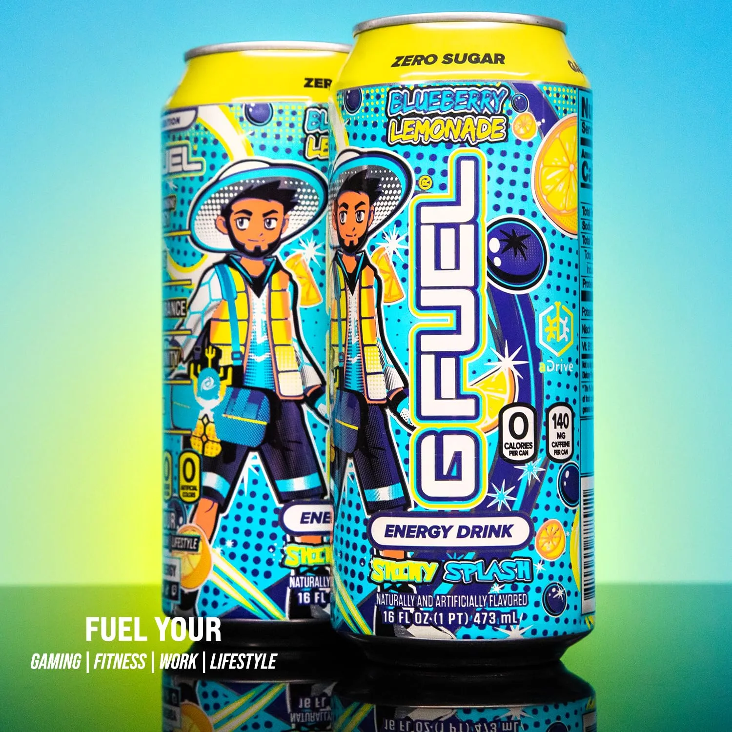 G Fuel Energy Drink, Blueberry Lemonade, Sugar Free Beverage with 140mg Caffeine, Daily Energy Boost with Focus Amino, Vitamin   Antioxidants, 16 oz Cans (aDrive, 12-Pack)