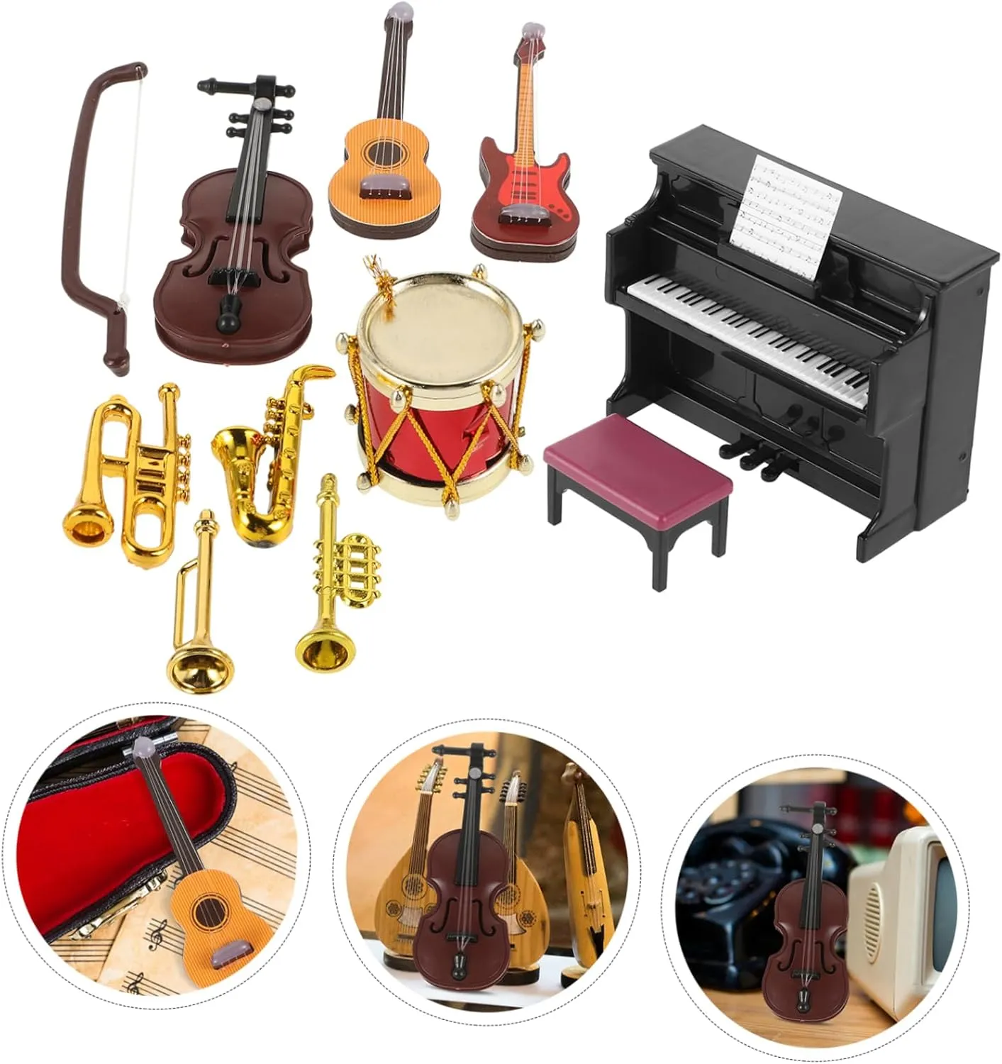 Garneck 1 Set Miniature Music Instrument Decoration of Dollhouse Props for Realistic Scene Layouts Includes Piano Violin and More for Mini House Supplies