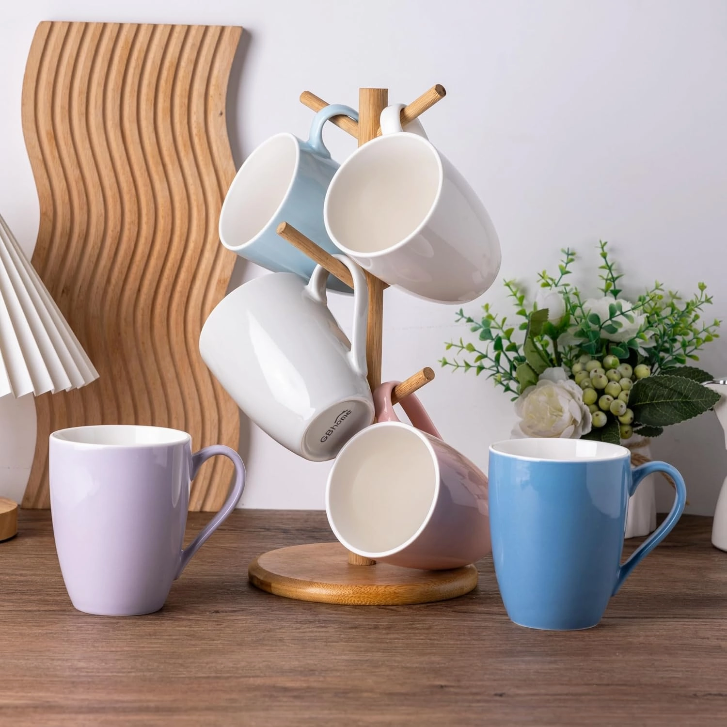 GBHOME 16 oz Large Porcelain Coffee Mugs Set of 6, Light Weight Ceramic Coffee Cups Set for Cappuccino,Latte,Cocoa, Dishwasher & Microwave Safe, Multi-Color