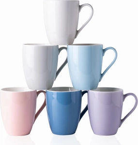 GBHOME 16 oz Large Porcelain Coffee Mugs Set of 6, Light Weight Ceramic Coffee Cups Set for Cappuccino,Latte,Cocoa, Dishwasher & Microwave Safe, Multi-Color