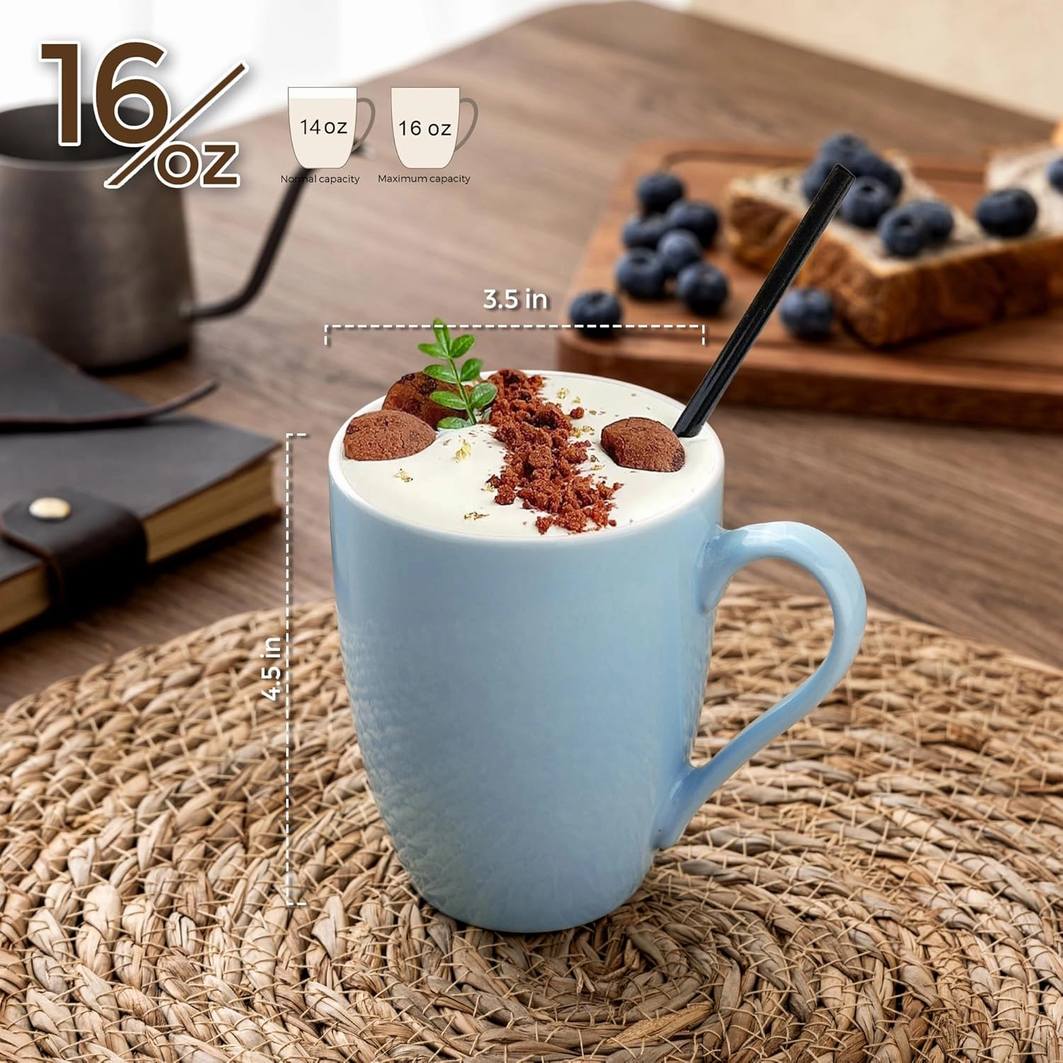 GBHOME 16 oz Large Porcelain Coffee Mugs Set of 6, Light Weight Ceramic Coffee Cups Set for Cappuccino,Latte,Cocoa, Dishwasher & Microwave Safe, Multi-Color