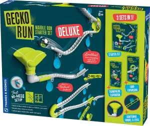 Gecko Run Marble Run Deluxe Starter Set by Thames & Kosmos – Vertical Marble Run w/Flexible Tracks, Loop & Trampoline Tricks, Fast, No-Mess Setup, Residue-Free Nano-Adhesive Pads for Creative Play