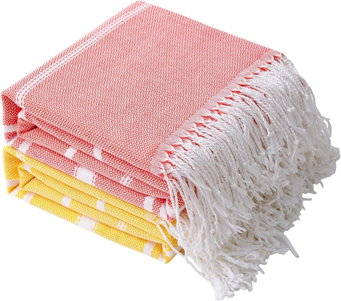 Genovega 2 Packs Oversized Cotton Turkish Beach Bath Towel Set 74"x38" Extra Large Sand Free Quick Dry Swim Camping Pool Clearance Towels Travel Blanket Adult Essentials Stripe Orange Yellow