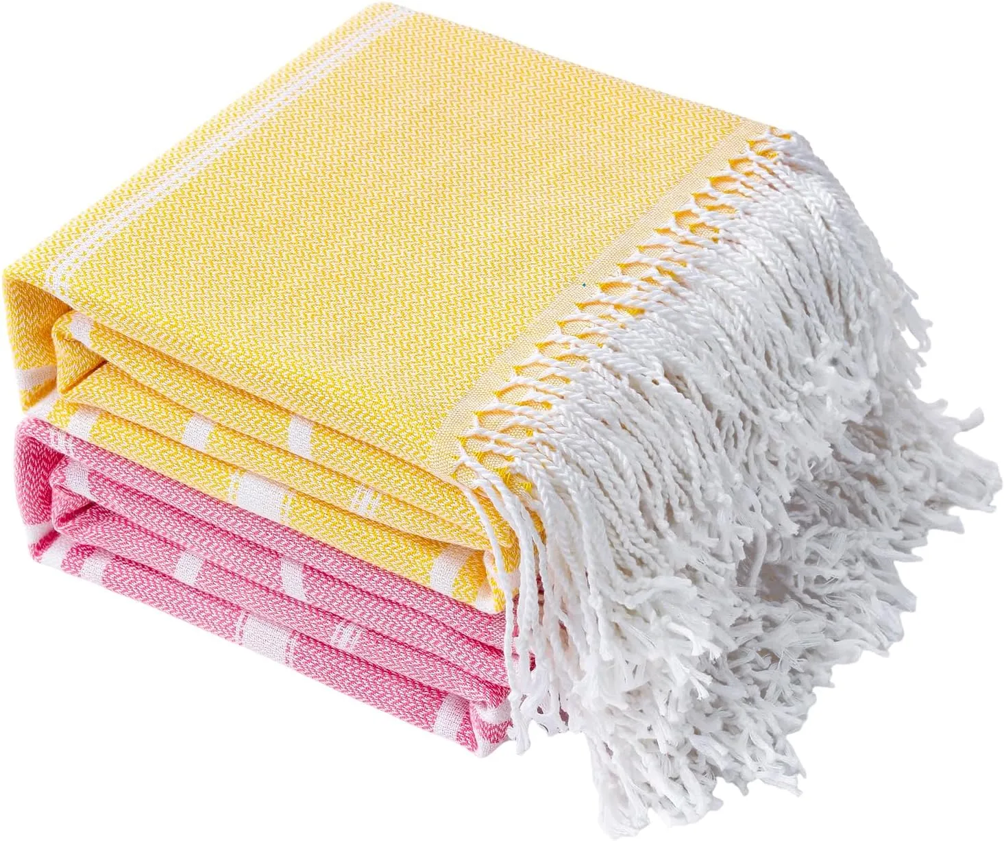 Genovega 2 Packs Oversized Cotton Turkish Beach Bath Towel Set 74"x38" Extra Large Sand Free Quick Dry Swim Camping Pool Clearance Towels Travel Blanket Adult Essentials Stripe Yellow Pink