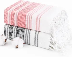 Genovega 2 Packs Oversized Turkish Beach Towels Set Bulk 74"x38" Extra Large Sand Free Quick Dry Clearance Swim Bath Camping Pool Towel Travel Blanket Adult Essentials Cruise Accessories Black Red