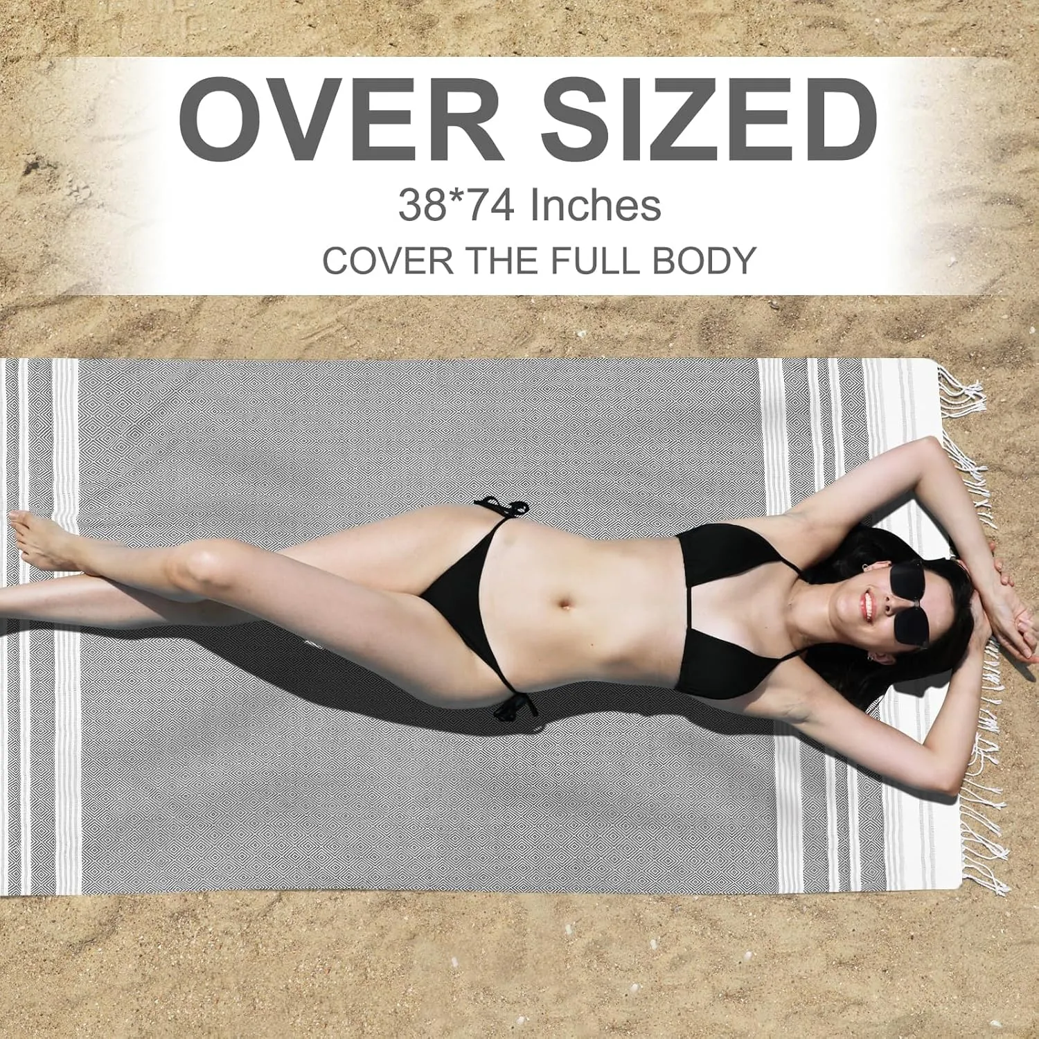 Genovega 2 Packs Oversized Turkish Beach Towels Set Bulk 74"x38" Extra Large Sand Free Quick Dry Clearance Swim Bath Camping Pool Towel Travel Blanket Adult Essentials Cruise Accessories Black Red