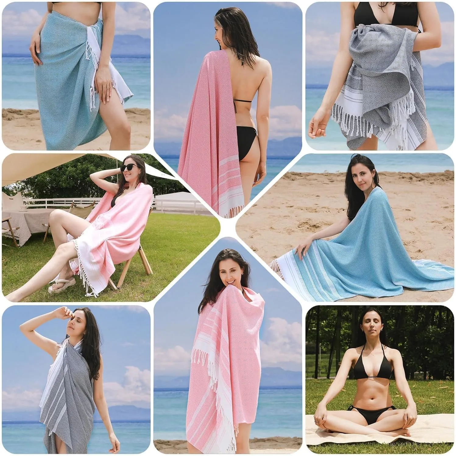 Genovega 2 Packs Oversized Turkish Beach Towels Set Bulk 74"x38" Extra Large Sand Free Quick Dry Clearance Swim Bath Camping Pool Towel Travel Blanket Adult Essentials Cruise Accessories Black Red