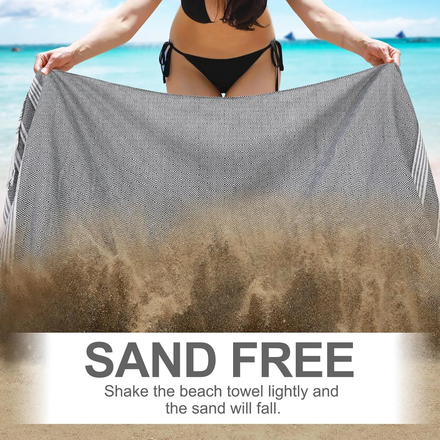 Genovega 2 Packs Oversized Turkish Beach Towels Set Bulk 74"x38" Extra Large Sand Free Quick Dry Clearance Swim Bath Camping Pool Towel Travel Blanket Adult Essentials Cruise Accessories Black Red