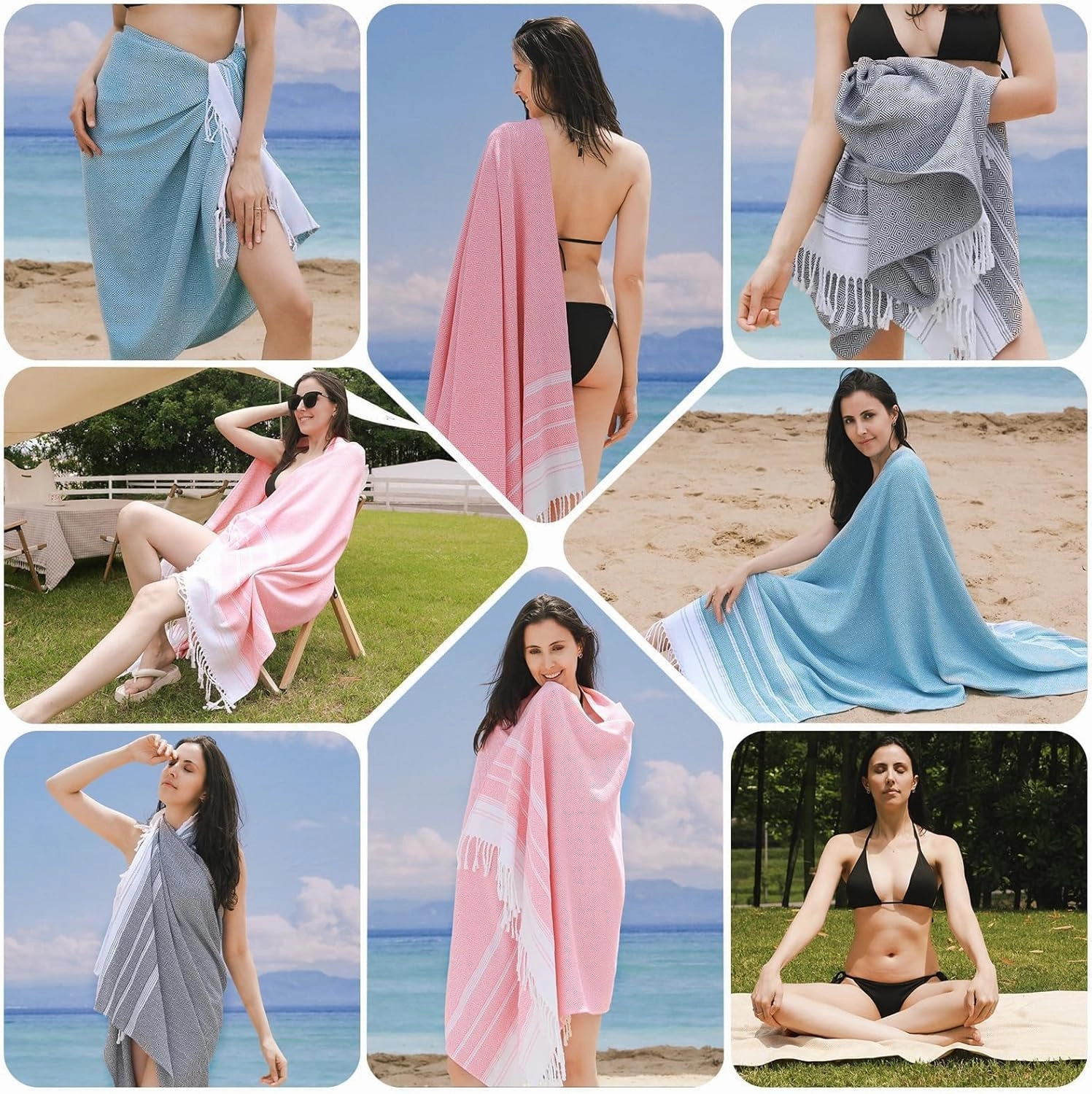 Genovega 6 Oversized Turkish Beach Bath Towel Set Bulk 74"x38" Extra Large Sand Free Quick Dry Swimming Camping Pool Clearance Towels Essentials Adult Multi Stripe Travel Blanket