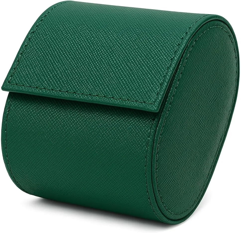 Genuine Leather Watch Case for Men Women - Single Leather Storage Holder - Compact Watch Carrying Case Organizer with Soft Interior for Storage and Display (Green)