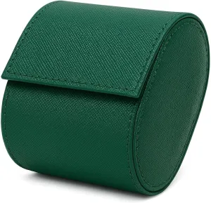 Genuine Leather Watch Case for Men Women - Single Leather Storage Holder - Compact Watch Carrying Case Organizer with Soft Interior for Storage and Display (Green)