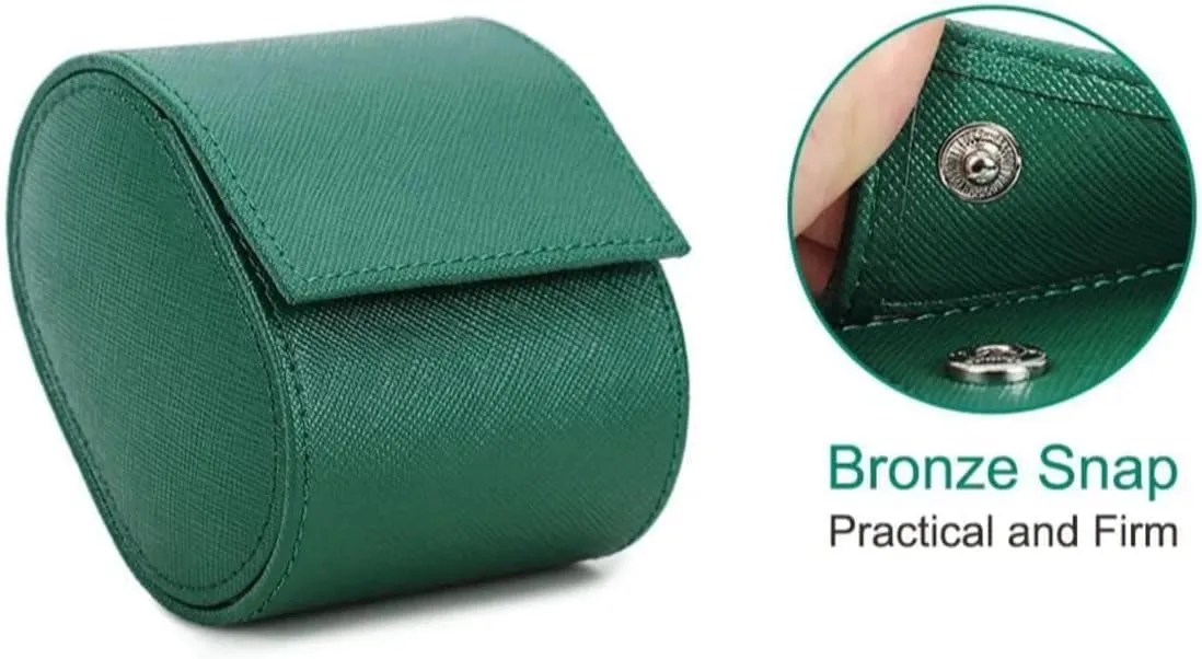 Genuine Leather Watch Case for Men Women - Single Leather Storage Holder - Compact Watch Carrying Case Organizer with Soft Interior for Storage and Display (Green)