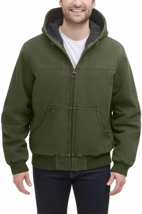 GH Bass Men's Cotton Canvas Bomber with Buffalo Plaid Flannel Sherpa Hood
