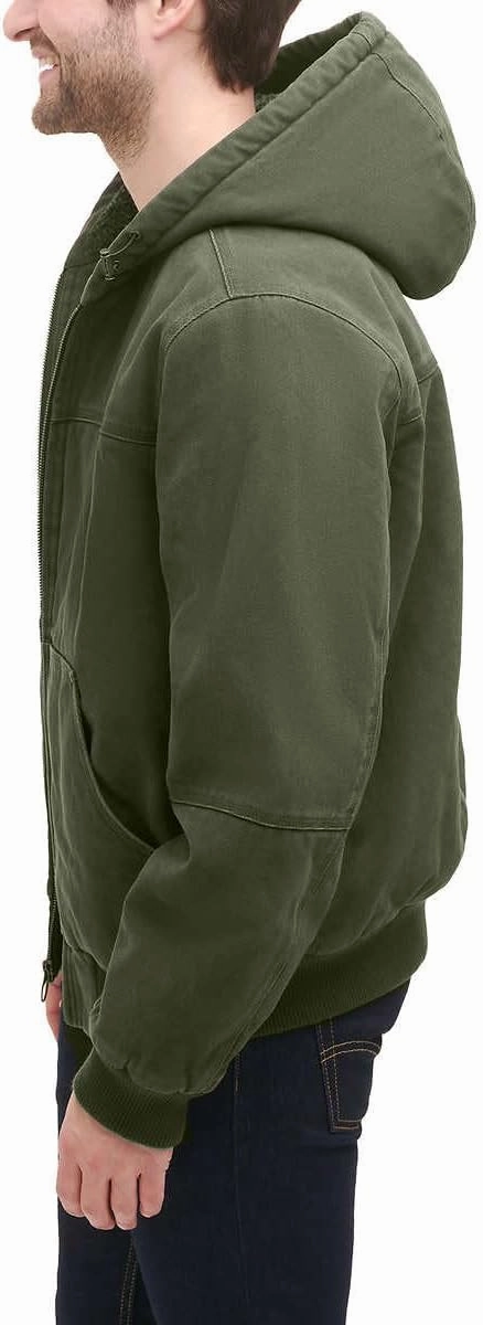 GH Bass Men's Cotton Canvas Bomber with Buffalo Plaid Flannel Sherpa Hood