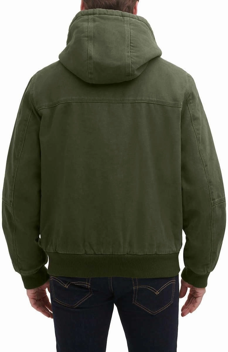 GH Bass Men's Cotton Canvas Bomber with Buffalo Plaid Flannel Sherpa Hood